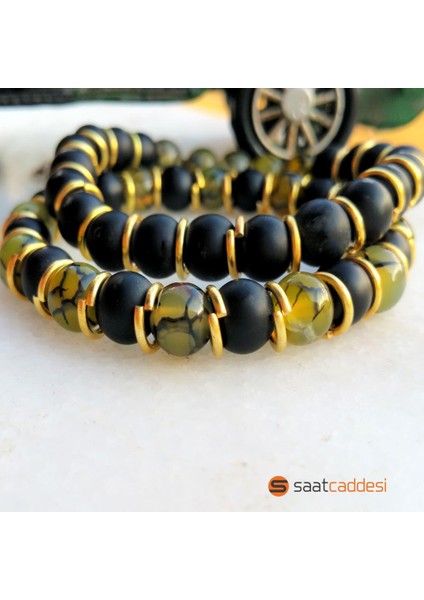 Doğal Akik Ve Onix Taş Bileklik Set Tasarım Bileklik Sevgiliye