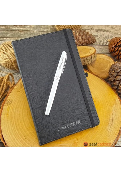 İsme Özel Termo Deri Defter Siyah + İsme Özel Kalem Seti