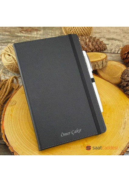 İsme Özel Termo Deri Defter Siyah + İsme Özel Kalem Seti