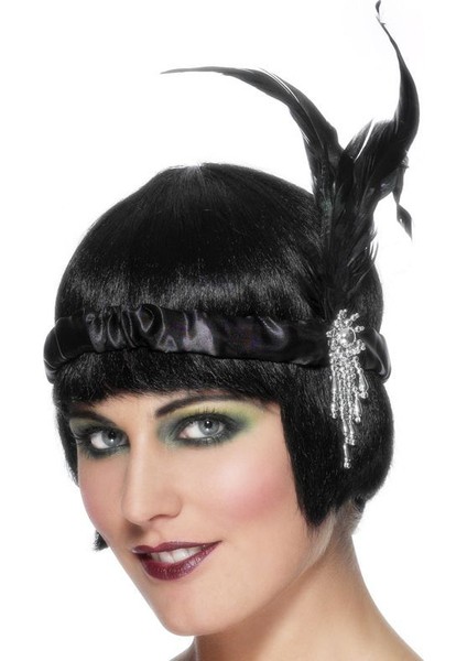 Siyah Renk Çarliston Tüylü Saç Bandı