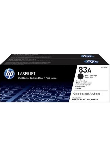 83A 2-Pack Black Original Laserjet Toner Cartridges Cf283Af