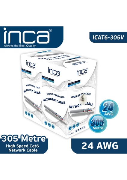 Inca Cat6 305 Metre 24 Awg Gri Kablo Icat-305V