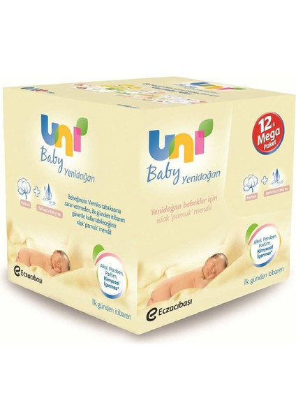 Uni Baby Yenidoğan Islak Pamuk Mendil 12'li Fırsat Paketi / 480 Yaprak