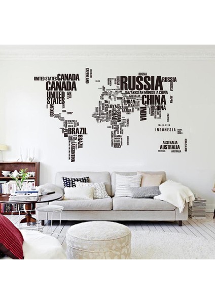 Dünya Haritası Ülke Adları Xxl Duvar Sticker Dünya Ülkeleri Atlas Dekor 190X116 Cm