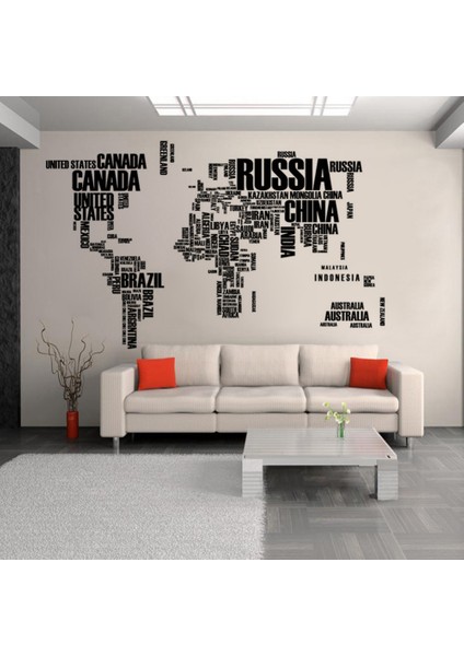 Dünya Haritası Ülke Adları Xxl Duvar Sticker Dünya Ülkeleri Atlas Dekor 190X116 Cm