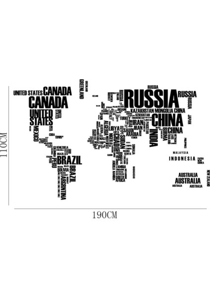 Dünya Haritası Ülke Adları Xxl Duvar Sticker Dünya Ülkeleri Atlas Dekor 190X116 Cm