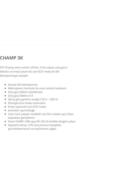 Champ 3K 2700W 3000V Online UPS Güç Kaynağı