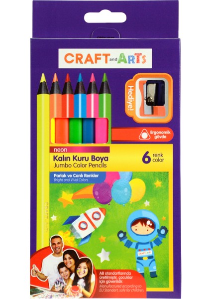 Craft And Arts Jumbo Neon Kuru Boya 6 Renk