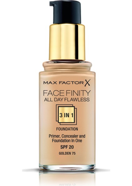 Max Factor FaceFinity 3'ü 1 Arada Kalıcı Fondöten 75 Golden