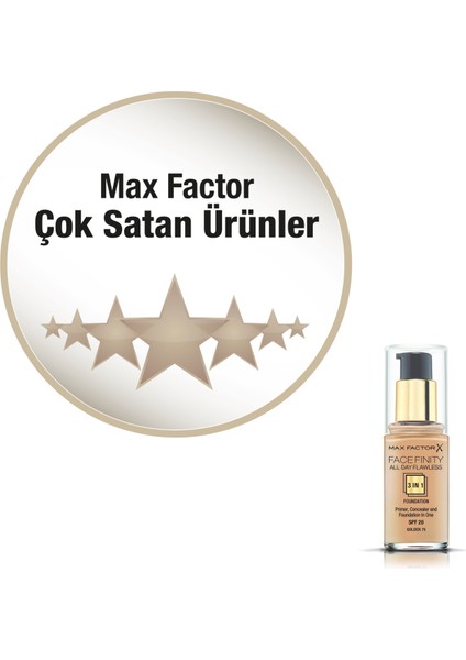 Max Factor FaceFinity 3'ü 1 Arada Kalıcı Fondöten 75 Golden