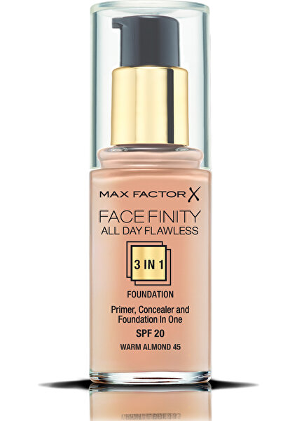 Max Factor FaceFinity 3'ü 1 Arada Kalıcı Fondöten 45 Warm Almond