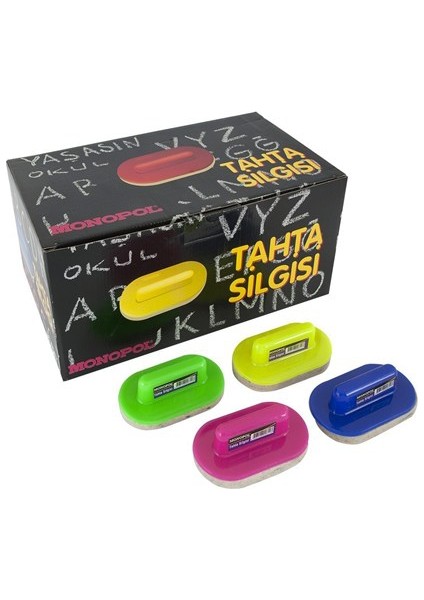 Plastik Saplı Tahta Silgisi 4 Renk Seçeneğiyle 4 Adet Kırtasiye Ürünü