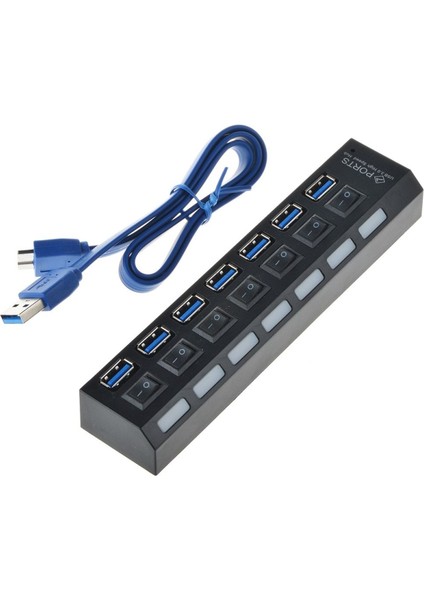 Usb 3.0 7 Port Çoklayıcı Düğmeli Işıklı
