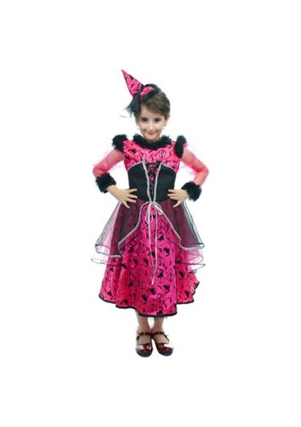 Parıltılı Cadı Kostümü Pembe (7 - 9 Yaş)