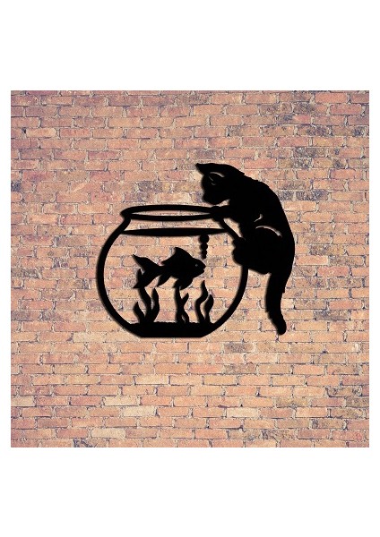 Kedicik Balık Avı Metal Duvar Dekoru fiyatları