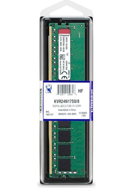 Kıngston 8Gb Ddr4 2400Mhz Masaüstü Belleği Kvr24N17S8-8