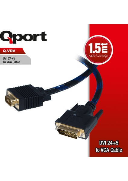 Q-Vdv Dvı To Vga 24+5 Converter Çevirici Kablo 1,8 Mt Q-Vdv