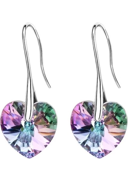 Eflatun Swarovski Taşlı Kalp Küpe, Gümüş (Altın Kaplama)