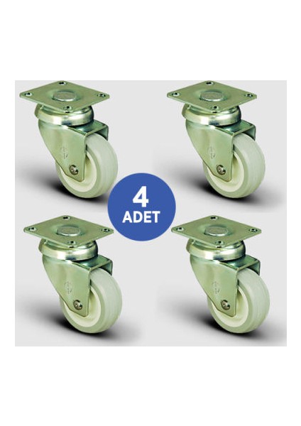 4 Adet Ep01Zkc50, Oynak Tablalı Pvc Kaplı Mobilya Tekerleği, Sehpa Tekeri, Çap:50, 4Lü Set, Çift Dizi Bilyalı Geniş Tip