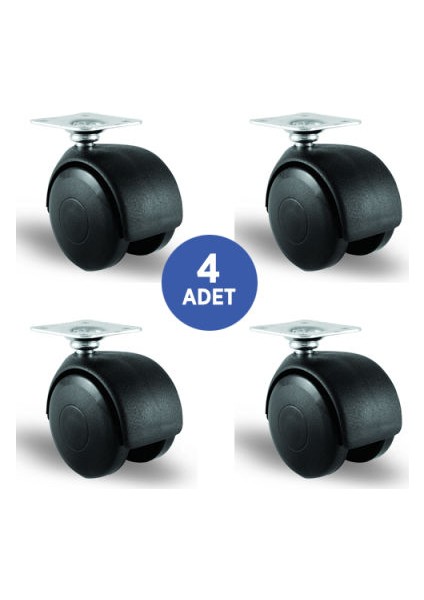 4 Adet Ec01Mkm50, Oynak Tablalı Mobilya Tekerleği Sehpa Tekeri, Çap:50, 4Lü Set