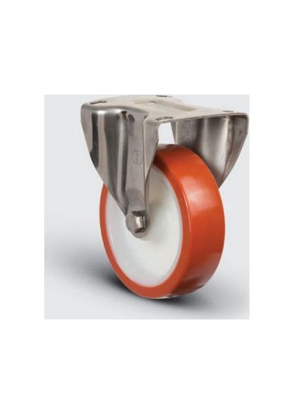 Paslanmaz Inox, Sabit Tabla Bağlantılı, Burçlu, Poliüretan Orta Sanayi Tekerleği Çap:100 - Ssez02 Zkp 100