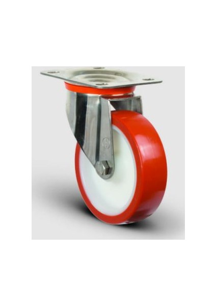 Paslanmaz Inox, Oynak Tabla Bağlantılı, Bilya Rulmanlı, Poliüretan Orta Sanayi Tekerleği Çap:150 - Ssez01 Zbp 150