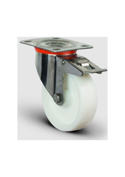 Paslanmaz Inox, Oynak Frenli Tabla Bağlantılı, Bilya Rulmanlı, Poliamid, Orta Sanayi Tekerleği Çap:125 - Ssez01 Hbz 125F