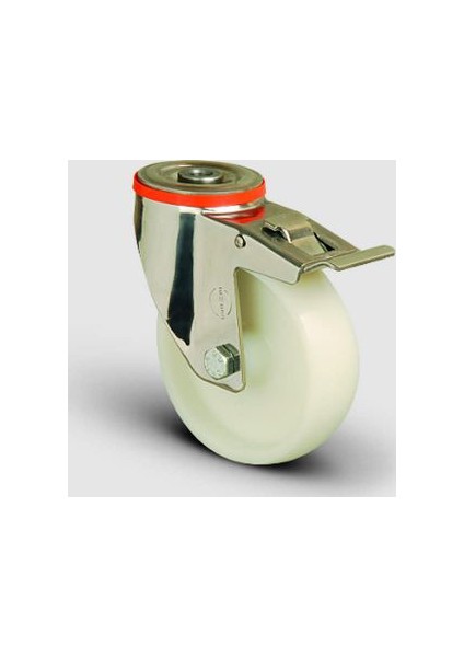 Paslanmaz Inox, Oynak Frenli Delik Bağlantılı, Burçlu, Poliamid Hafif Sanayi Tekerleği Çap:100 - Ssem04 Zkz 100F