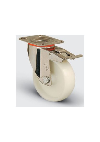 Paslanmaz Inox, Oynak Frenli Tabla Bağlantılı, Burçlu, Poliamid Hafif Sanayi Tekerleği Çap:80 - Ssem01 Zkz 80F