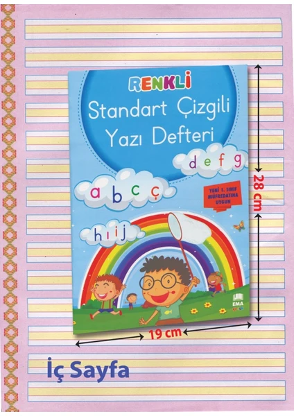 Renkli Standart Çizgili Yazı Defteri A4 Ebat