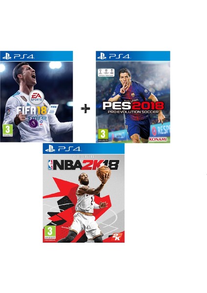 PS4 Fifa 18 + Pes 18 + Nba2k18 OYUN