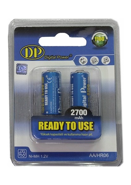 DP-2700 2xAA 2700 mAh Şarj Edilebilir Pil