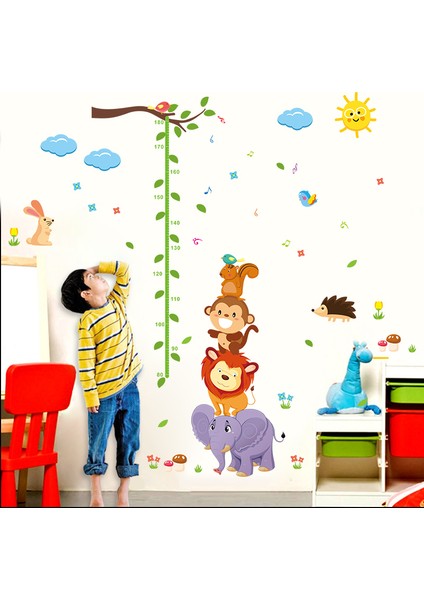 Gelişim Boy Ölçer Aslan Maymun Sincap Büyük Boyut Çocuk Odası Ev Sticker Duvar Çıkartması 155X165Cm