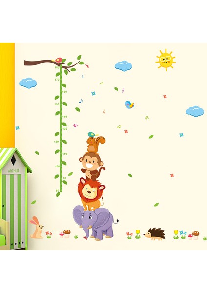 Gelişim Boy Ölçer Aslan Maymun Sincap Büyük Boyut Çocuk Odası Ev Sticker Duvar Çıkartması 155X165Cm