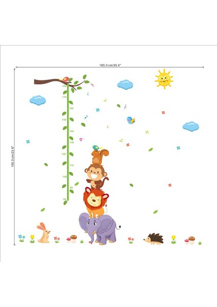 Gelişim Boy Ölçer Aslan Maymun Sincap Büyük Boyut Çocuk Odası Ev Sticker Duvar Çıkartması 155X165Cm