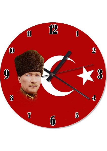 Tablomega Atatürk ve Bayrak Desenli Duvar Saati 30 X 30 Cm