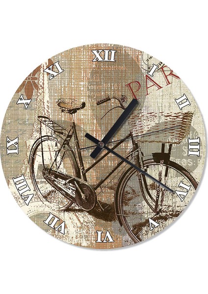 Eski Paris Bisiklet Kart Postal Tasarım Duvar Saati 30 X 30 Cm