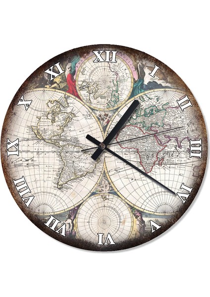 Antik harita ve grafik Özel Tasarım Duvar Saati 30 X 30 Cm