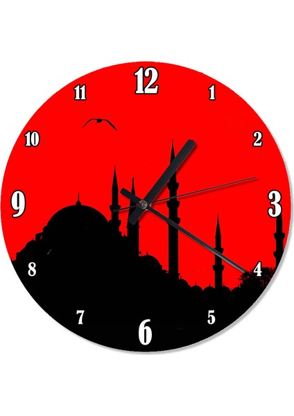 Kırmızı Zeminde Süleymaniye Cami Duvar Saati 30 X 30 Cm