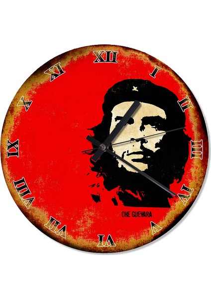 Eskitilmiş Zeminde Che Guevara Desenli Duvar Saati 30 X 30 Cm