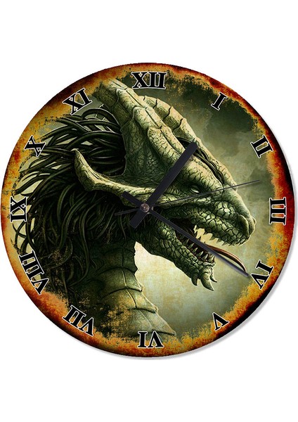 Eski Zeminde Dragon Akarlı Duvar Saati 30 X 30 Cm