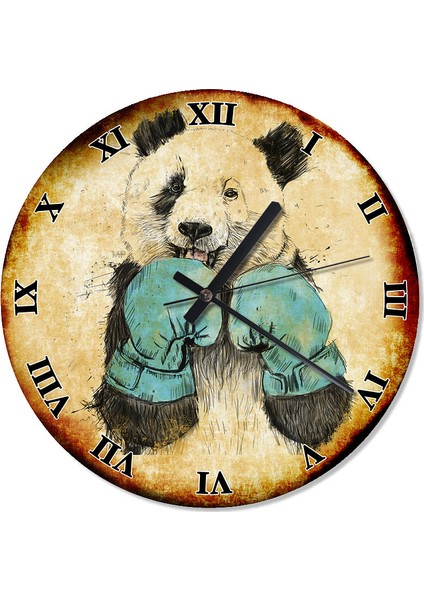 Boksör Panda Retro Duvar Saati 30 X 30 Cm
