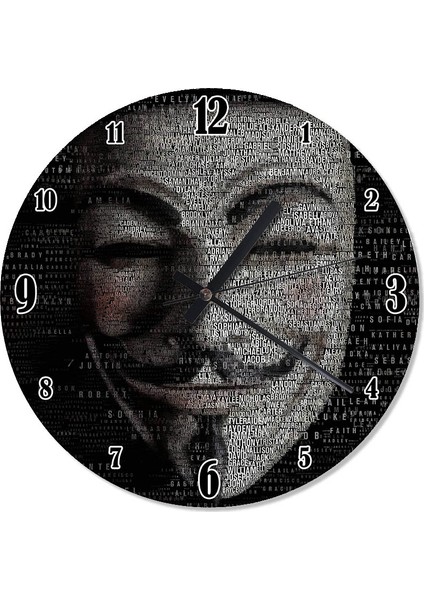 V For Vendetta Maske Mutafak Tipi Duvar Saati 30 X 30 Cm