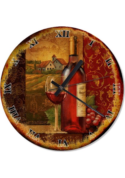 Tablomega Şarap Ve Üzüm Baskılı Duvar Saati 50 X 50 Cm