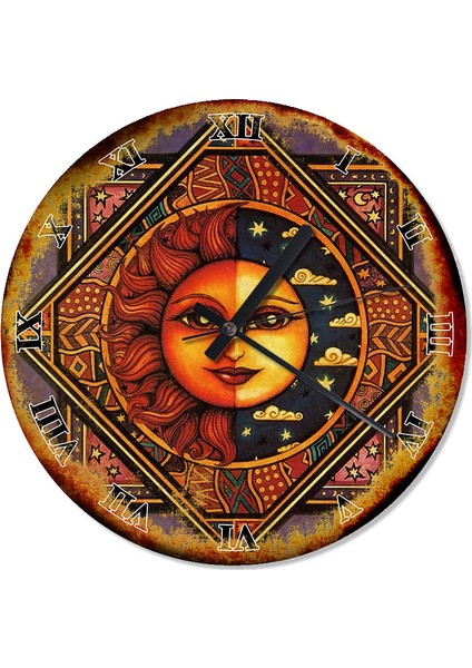 Güneş Ve Ay Retro Duvar Saati 30 X 30 Cm