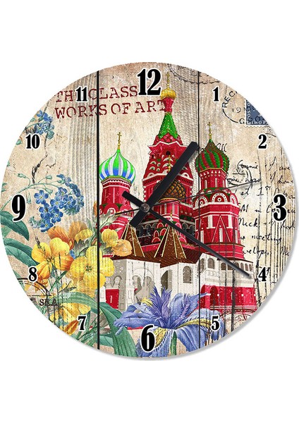 Tablomega Kremlin Sarayı Ve Çiçekler Özel Tasarım Duvar Saati 30 X 30 Cm