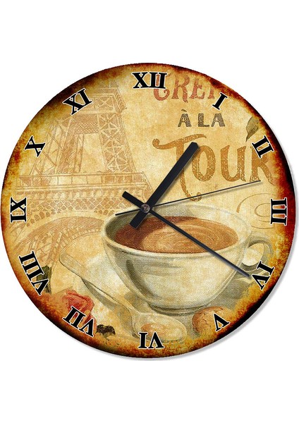 Retro Pariste Kahve Keyfi Sessiz Duvar Saati 30 X 30 Cm