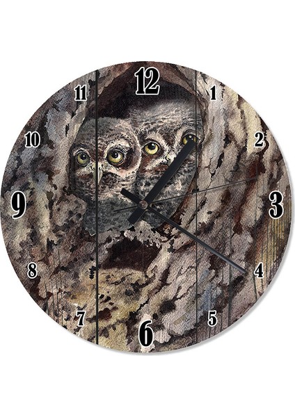 Baykuş Ailesi Şekilli Duvar Saati 30 X 30 Cm