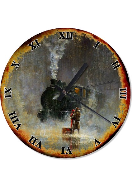 Kara Tren Ve Aşk Desenli Duvar Saati 30 X 30 Cm