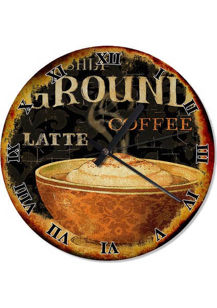 retro Coffee Latte Kahve Fincanı Akarlı Duvar Saati 30 X 30 Cm